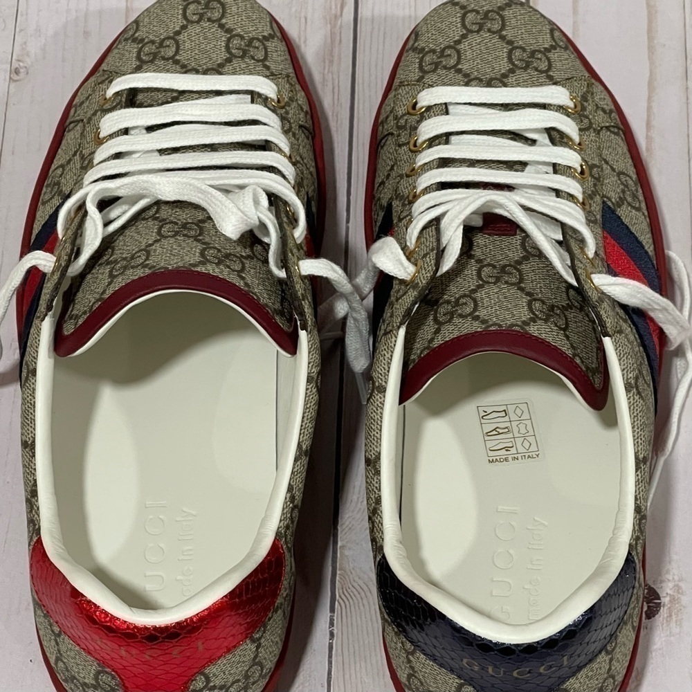 GUCCI  Men's Ace GG Supreme Low Top Sneaker Beige Size - 7 - Picture 12 of 15